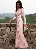 Vestido Maxi Dulzura Elegante Y Sólido Con Hombros Acentuados Y Cintura Definida Para Fiesta De Noche Mujer Otoño Invierno - details 34