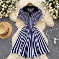 YuooMuoo Vestido Corto A-Line De Moda Y2K Para Mujer Manga Corta Estilo Casual Rayado Tejido Suave Vestido De Verano Para Calle Mujeres - details 2