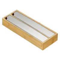 MAXHOME-Dispensador Quttin Bambú Doble De Papel De Aluminio 2 Compartimentos Con Cantos,En Forma De Sierra Ideal Para Organiza 33,5 X 13 X 5,5 Cmr Rollos De Papel De Aluminio y Film Transparente,Hecho De Bambú y Acero Inoxidable - details 0