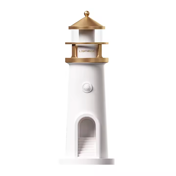 Lámpara De Noche Bluetooth En Forma De Faro Blanco Proyección De Luna Con Sensor Y Música Dimmable Decorativa Para Escritorio - 1
