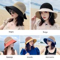 Sombrero De Paja Panama Para Mujer Verano Protección UV Plegable Amplio Adecuado Para Playa Y Exterior Estilo Casual - details 6