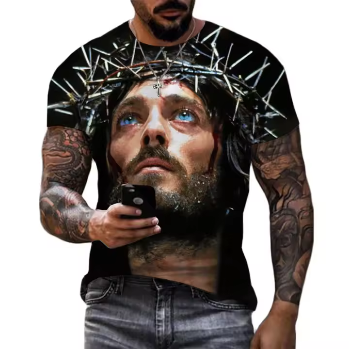 Camiseta 3D De Jesus Christ Para Hombres Moda Casual Verano Estilo Harajuku Streetwear Corta Cool Tops Poliéster O-Neck Unisex - 1