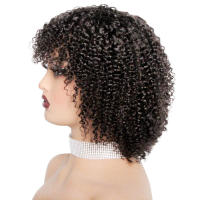 Pelucas De Cabello Brasileño Rizado Corto Con Franja Para Mujeres Peluca Mecánica De Cabello No Remy Tamaño Promedio Color Natural - details 10