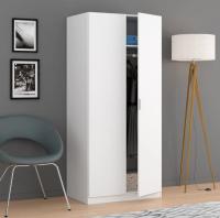 Meimon Armario ropero de 2 puertas en melamina blanca con barra de colgar de aluminio extraíble, estante interior fijo, bisagras metálicas, tirador de aluminio, tacos ABS, dimensiones 180x81,5x52 cm, estructura E1 y trasera en MDF blanco - details 1