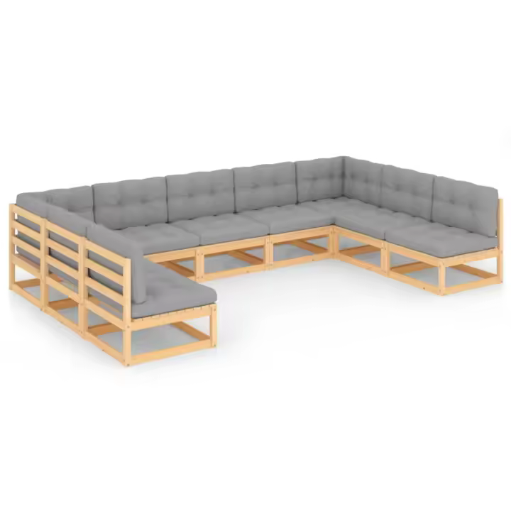 vidaXL Juego de muebles de jardín 9 pzas y cojines madera maciza pino - 1