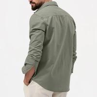 Camisa Táctica De Verde Militar Para Hombres Con Dos Bolsillos En La Cara Cuello En V Manga Larga Estilo Safari Casual - details 9