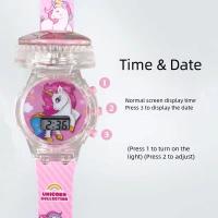 Reloj Electrónico De Unicornio Con Luz Y Música Rotatoria Para Niños Reloj De Pulsera Digital Deportivo Con Cierre De Hebilla - details 1