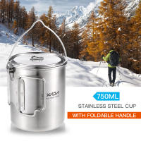 Taza Lixada De Acero Inoxidable 750ml Con Manijas Plegables Y Tapa Para Camping Senderismo Y Excursiones Al Aire Libre - details 2