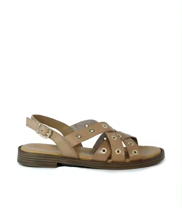 SANDALIA PLANA DE PIEL CON TACHUELAS TAUPE PORRONET MÓNICA 3125 - 1