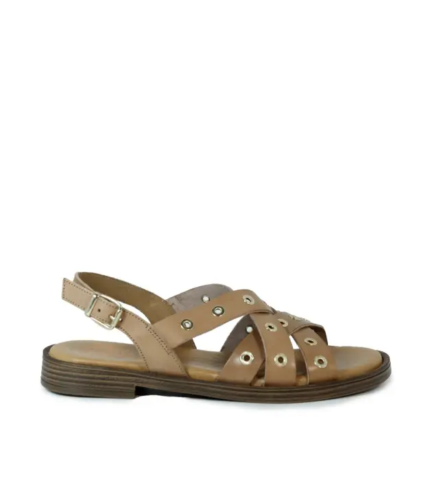 SANDALIA PLANA DE PIEL CON TACHUELAS TAUPE PORRONET MÓNICA 3125 - 1
