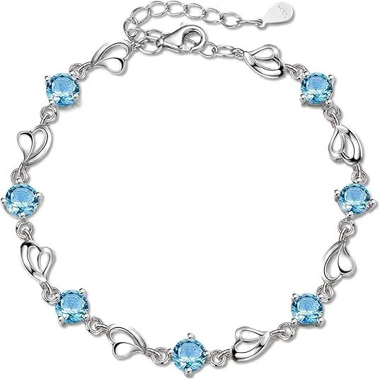 Pulsera Corazón del Mar Pulsera de Eslabones de Amor Infinito, Pulsera de Cristal Femenino con Piedra de Nacimiento o Piedra - 1