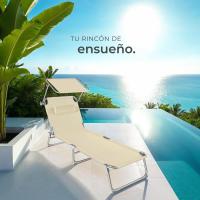 Set de 2 Tumbonas Jardín Exterior con Parasol y Respaldo Regulables, Tumbona Plegable con Reposacabezas, Tumbona Playa Resistente a la Intemperie, Tumbona Piscina Carga Máx. 110 kg - beige - details 0