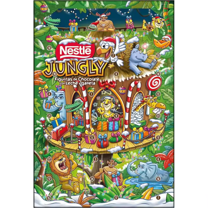 Nestle Jungly Calendario de Adviento Navidad Figuritas de Chocolate con Leche y Galleta - 1