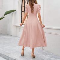 Vestido Elegante De Fiesta Para Mujer Cintura Alta A-Line De Color Sólido Con Manga Corta Estilo Francés Vestido De Cintura Cinchada Temperamento - details 17