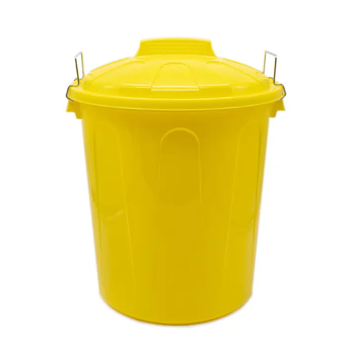 CABLEPELADO Cubo de Basura con tapa, Cubo basura Industrial, Cubo basura Plástico con asas metálicas, Contenedor residuos, 40 cm alto x 33 cm Diámetro superior, Capacidad 21 Litros, Amariillo - 1