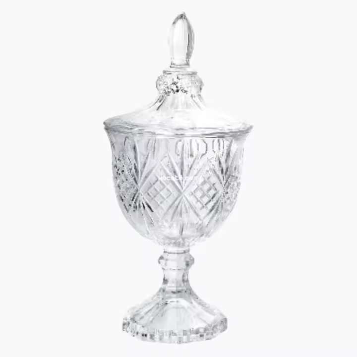 Bombonera de Pie Cristal "Paris" 11.5x11.5x24.5cm - Tarro Copa de Cristal de alta calidad, Bote de almacenamiento Lujo - New Panet Home - 1