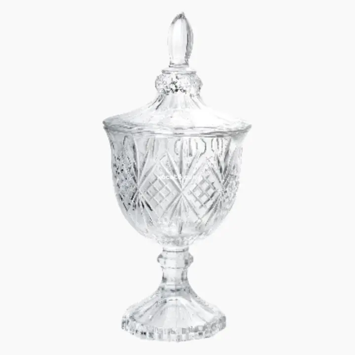 Bombonera de Pie Cristal "Paris" 11.5x11.5x24.5cm - Tarro Copa de Cristal de alta calidad, Bote de almacenamiento Lujo - New Panet Home - 1