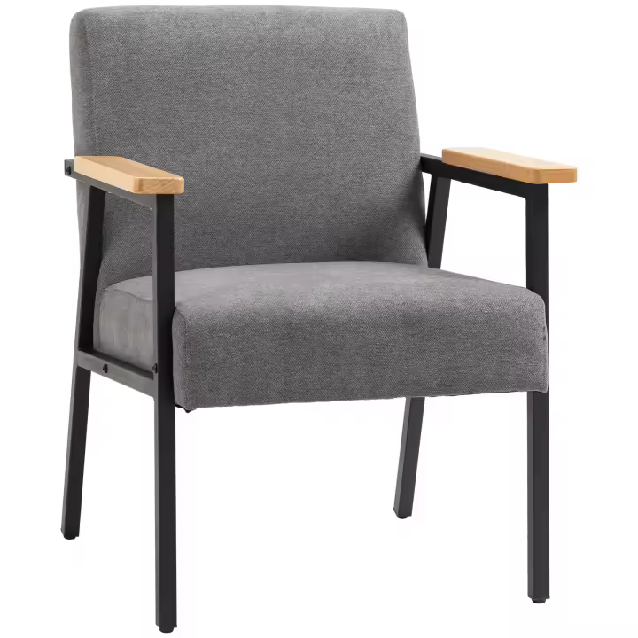 HOMCOM Butaca de Salón Sillón Decorativa Moderna Tapizado en Poliéster con Reposabrazos de Madera y Patas de Acero para Cocina Oficina Dormitorio 64,5x70x83,5 cm Gris - 1