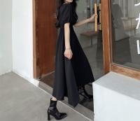 Vestido Midi Oscuro Vintage HOUZHOU Para Mujer Elegante Con Cuello Cuadrado Manga Flotante Sobredimensionado Casual De Verano - details 5
