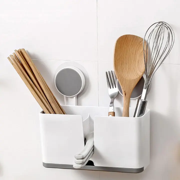 Soporte para utensilios de cocina sin Perforaciones, escurridor de cuadernos con bandeja de Goteo, Cesto para cuadernos, organizadores de pared para - 1