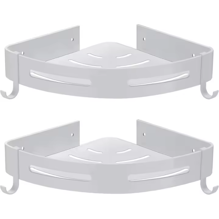 Estante de ducha de esquina sin perforación de almacenamiento de baño ducha accesorio de baño titular de ducha sin óxido aluminio conjunto de 2 blanco con ganchos - 1