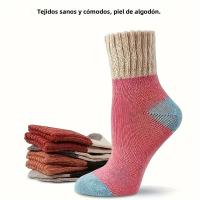 5 Pares De Calcetines Térmicos De Algodón Suave Y Cómodos Para Mujer Calcetines Deportivos Casuales De Otoño E Invierno Para Exteriores - details 3