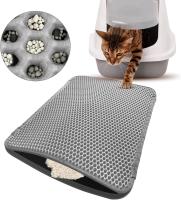 Alfombrilla Arenero Gato, Alfombra Arena Tapete Gatos, Diseño de Doble Capa en Forma de Panal, Orina y Material Impermeable, Diseño de Control de Basura con Asas Laterales(45 * 30cm, Gris) - details 0