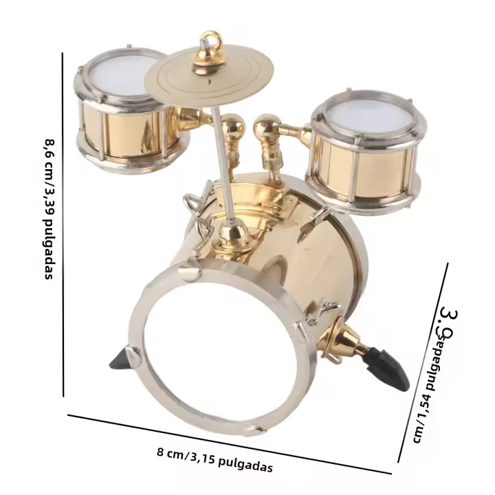 Miniatura De Batería De Metal En Bronce Adorno Musical Instrumento Ornamento Replicado Para Escritorio Caja De Regalo Incluida - 1