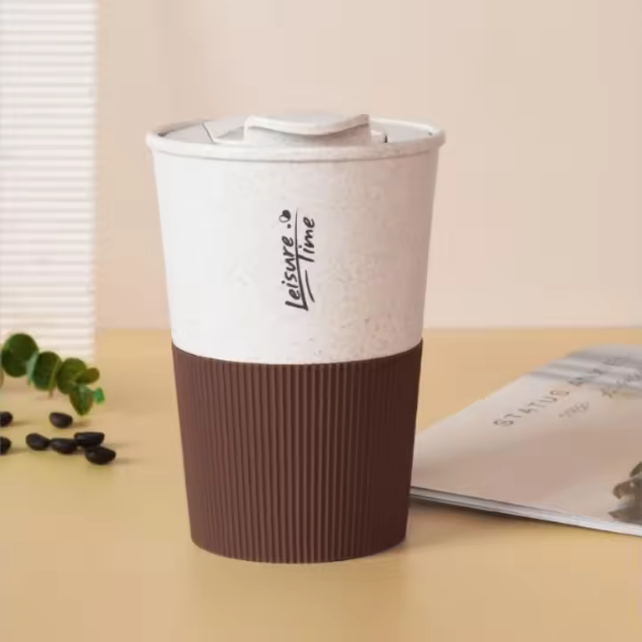 Taza De Café Portátil Doble Pared De Plástico Y Estraw Para Viajes Con Tapa Regalo Para Hombres Y Mujeres Taza De Bebida Ecológica - 1