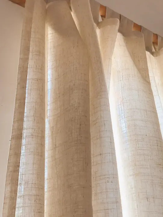 1pc Cortinas De Voile De Lino Plegado Estilo Wabi-Sabi Japonés Para Balcones Y Dormitorios Translúcidas Y Sombrías - 1