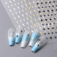 Pegatinas De Uñas 3D Dorado Plateado Estrella Adhesivo Para Manicura DIY Decoraciones Brillantes Estilo Y2K Blanco Cruzado Estrella Luminoso - details 5
