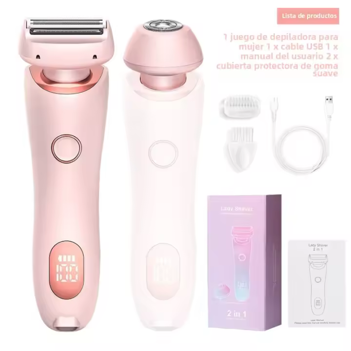 Epilador Portátil a Prueba De Agua 2 En 1 Para Mujer Trimmer De Afeitado Painless Para Partes Privadas Y Bikini Cuchilla Eléctrica Recargable ABS - 1