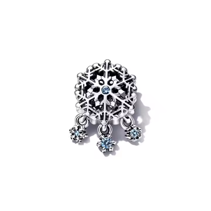 PANDORA Colgante de copo de nieve de cristal de hielo con cuentas, accesorios de joyería para otoño e invierno - 1