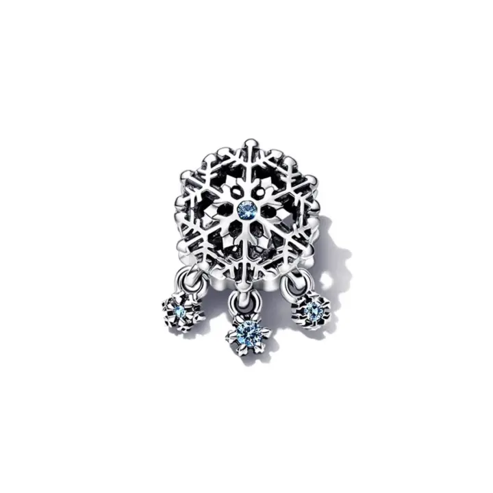 PANDORA Colgante de copo de nieve de cristal de hielo con cuentas, accesorios de joyería para otoño e invierno - 1