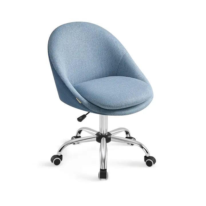 SONGMICS Silla de Oficina en Casa, Silla Giratoria de Algodón y Lino, Silla de Escritorio, Acolchada con Espuma, Altura Ajustable, para Estudio, Dormitorio, Azul Pálido/Gris Paloma/Rosa Jalea - 1