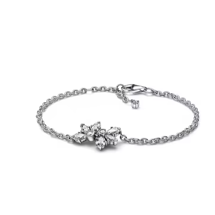 Pandora Timeless Pulsera con diseño de Herbarium Cluster de Plata de Legislación con ciritas cúbinas transparentes, Comes con embalaje de Caja de Giano original. - 1