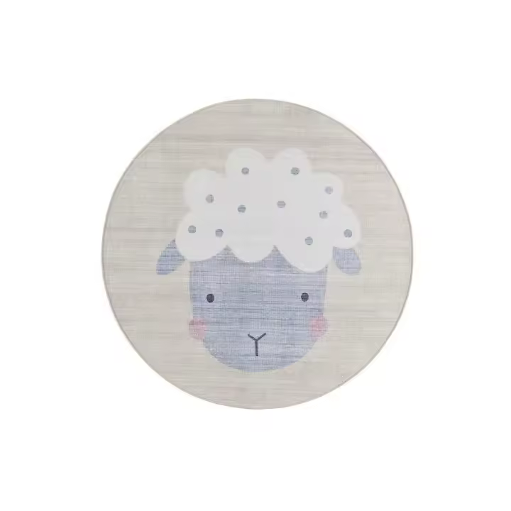 Alfombra interior lavable infantil con oveja en Crema - CANDY 24063 | 120Ø cm - 1