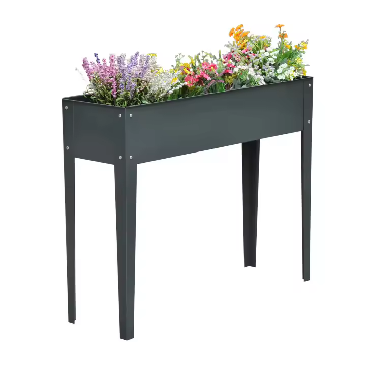 Outsunny Jardinera Elevada Cama de Jardín Elevada Rectangular Mesa de Cultivo para Plantas Verduras y Flores con 3 Orificios de Drenaje 100x30x80 cm Gris - 1