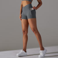 Shorts De Yoga Para Mujer Con Cintura Alta Y Bolsillos Diseño Cruzado Transpirables Y Secado Rápido Para Gimnasio Running Ejercicio - details 30