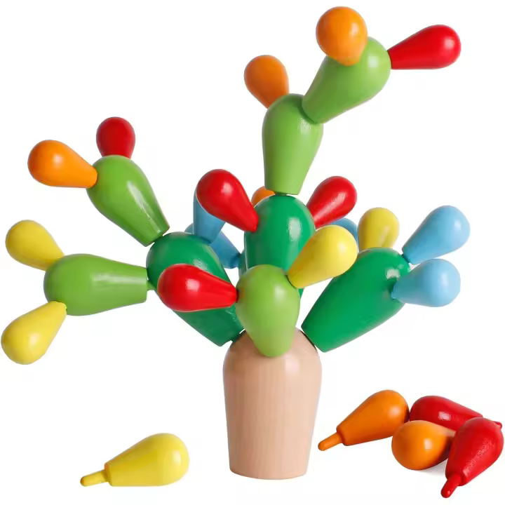 Juguetes de madera apilables con forma de cactus arcoíris, bloques de construcción y apilamiento de cactus, rompecabezas de cactus de equilibrio, actividad educativa divertida para niños de 3 a 8 años - 1