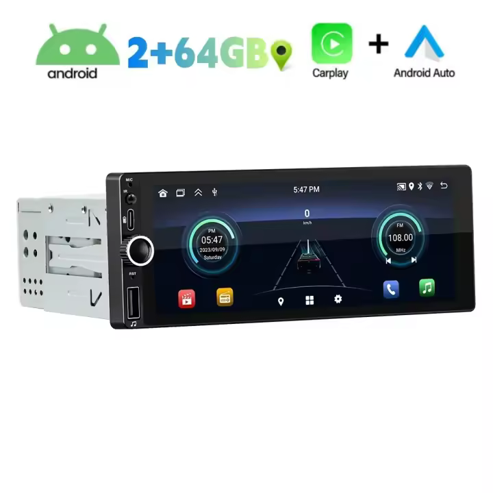 Radio con GPS para coche, reproductor Multimedia con Android, IPS, 6,9 pulgadas, 1DIN, Carplay, vídeo, MP5, Mirror Link, Bluetooth, estéreo, carga USB - 1