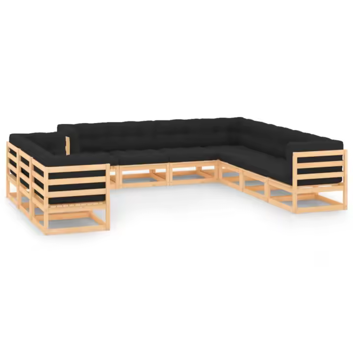 vidaXL Muebles de jardín 10 pzas cojines antracita madera maciza pino - 1