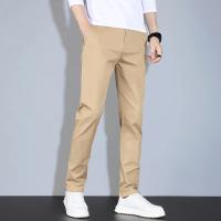 Pantalones De Verano Casuales Para Hombre En Caqui Y Gris Cintura Elástica Comodidad Ultrafinos De Seda Helada Pantalones Negocios Estilo Recto Ropa De Marca - details 4