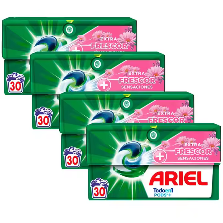 Ariel | Pods Todo en 1 Detergente Lavadora Liquido en Capsulas/Pastillas, Jabon Limpieza Profunda, Mas Frescor Sensaciones 4x30 - 1