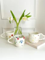Taza De Café Creativa De Cerámica 350ml Pintura a Mano Con Flores Y Corazones Taza De Té O Leche Irregular Para Desayuno Con Avena - details 1
