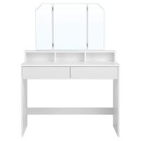 Tocador con Espejo Plegable, Espacio de Almacenamiento, Mesa de Maquillaje Moderna con 2 Cajones, 3 Compartimentos, Color Blanco - details 0