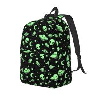 Mochila escolar para estudiantes, bolso de hombro para computadora portátil, Alien verde, UFO, luna - details 1