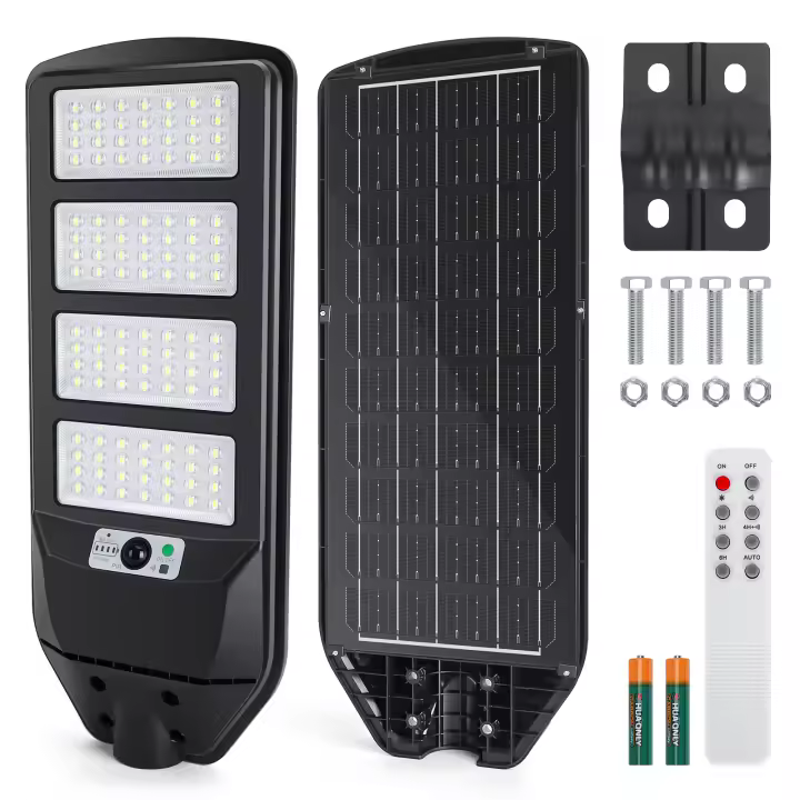Aigostar - 150W Farola solar LED exterior con sensor de movimiento, mando a distancia, 1500LM luz blanca. Foco solar LED potentes con temporizador, impermeable protección IP65. No incluye soporte - 1