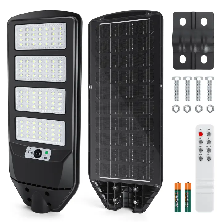 Aigostar - 150W Farola solar LED exterior con sensor de movimiento, mando a distancia, 1500LM luz blanca. Foco solar LED potentes con temporizador, impermeable protección IP65. No incluye soporte - 1