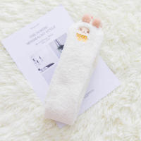 Medias Altas De Invierno Para Mujer Con Estampado De Animales De Dibujos Animados Terciopelo Coral De Felpa Grueso Medias Altas a La Rodilla Con Rayas - details 1